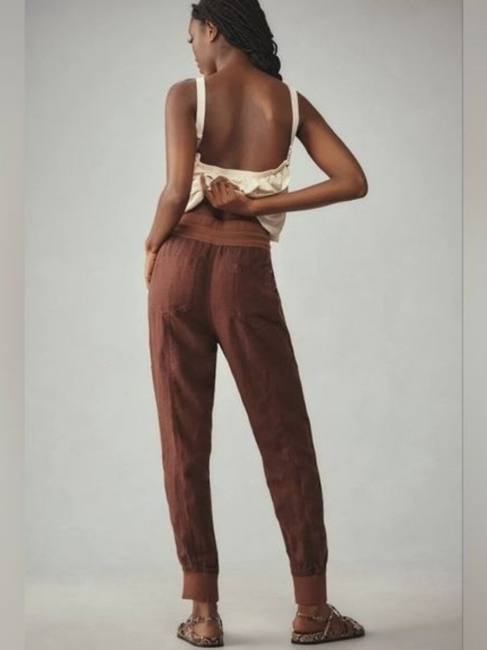 Anthropologie The Nomad High Waisted Jogger Linen Blend Brown L Hippie Gorpcore - Picture 3 of 11